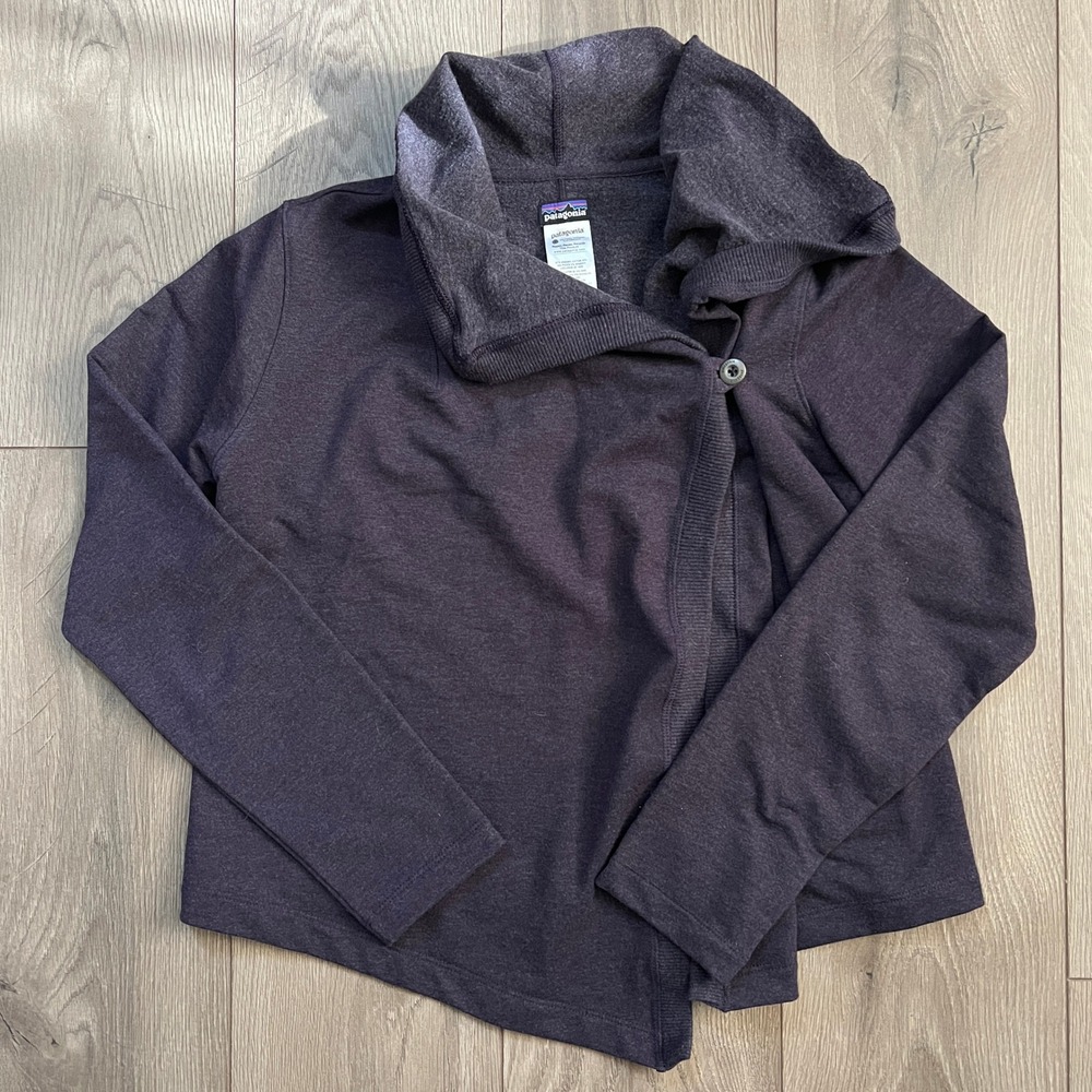 Patagonia Womens M Purple Organic Cotton Asymmetrical Wrap Cardigan Sweater